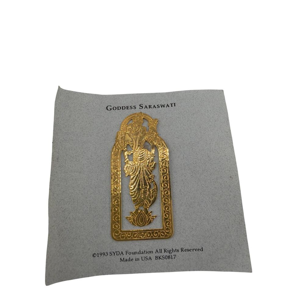 Vintage 1993 SYDA Foundation Goddess Saraswati Metal Bookmark